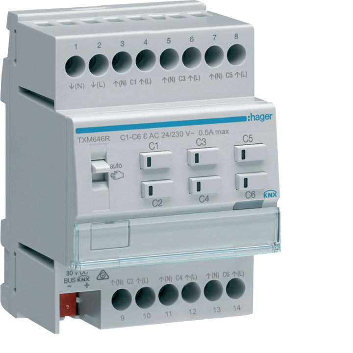 Hager TXM646R Heating Actuator 6-Channel, 24/230V, Regulated, Easy