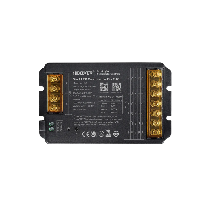 Controller 5in1 RGB+CCT 12-48V 30A WiFi+Bluetooth+2.4G HW5