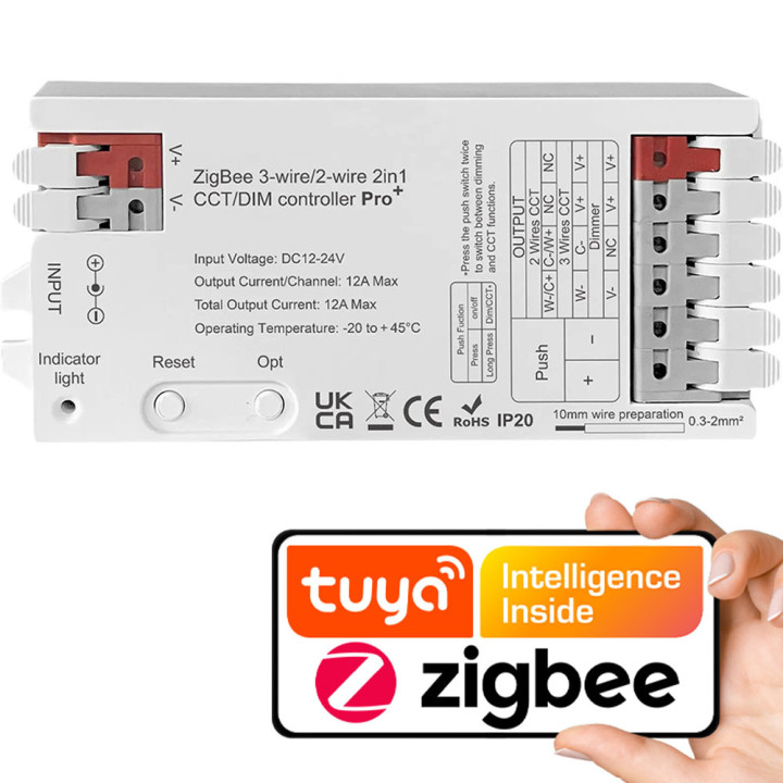 Tuya GL Series ZigBee + RF 2.4G LED Controller 2-in-1 DIM CCT 12A 12-24V DC