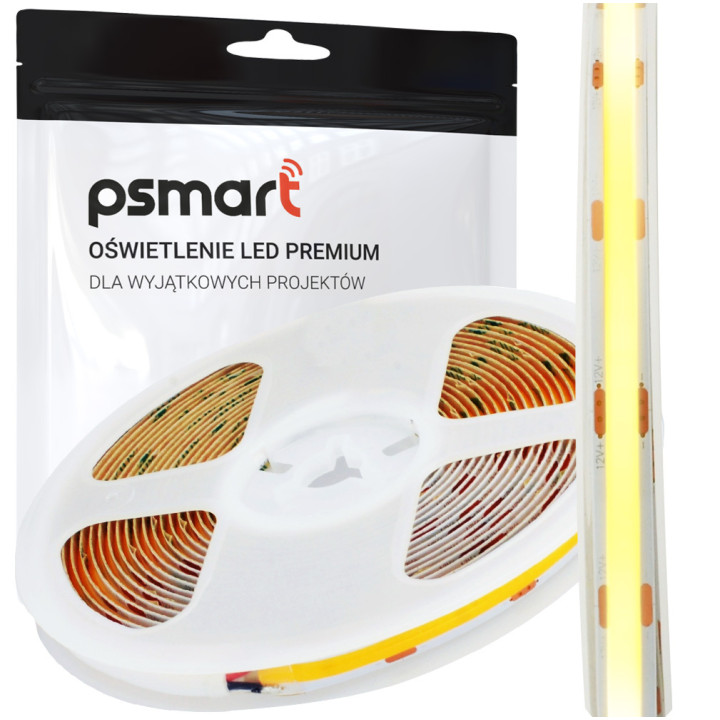 Psmart LED-Streifen COB 12V Warmweiß 3000K IP20 8mm 480LED/m 5m