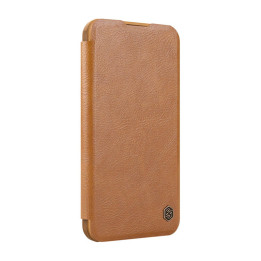Funda de cuero para iPhone 16 Nillkin Qin Prop (marrón)
