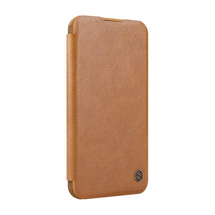 Funda de cuero para iPhone 16 Nillkin Qin Prop (marrón)