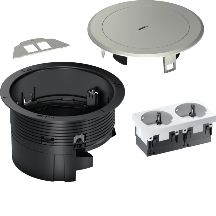 Hager BSR02D02 Floor Socket with Tube Cover Silver SET