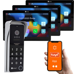 Genway F-S9V13-2W-C-3 Zestaw 2-przewodowego wideodomofonu z 3 monitorami dotykowymi 7" i WiFi Tuya