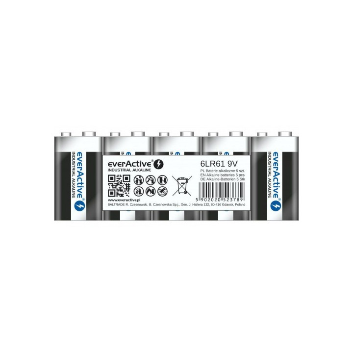 5x everActive Pro Alcalino 9V 550mAh 6LR61 6LF22 E-Block Batería industrial profesional 5pcs