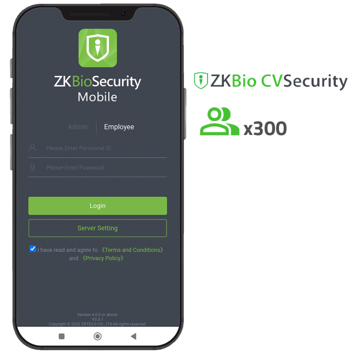 ZKTECO ZK-SOF-BIOCV-MBAPP-300EMP Biometric Access Control Terminal with Fingerprint, Face, RFID, PIN, and Mobile App