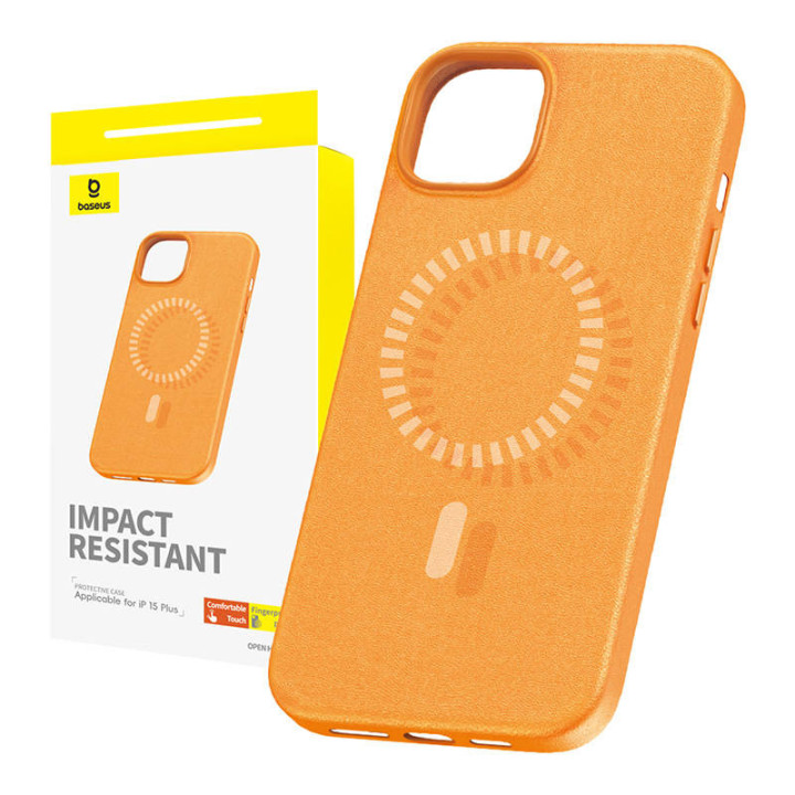 Funda magnética para teléfono Baseus Fauxther Series para iPhone 15 Plus (naranja) P60157305713-02