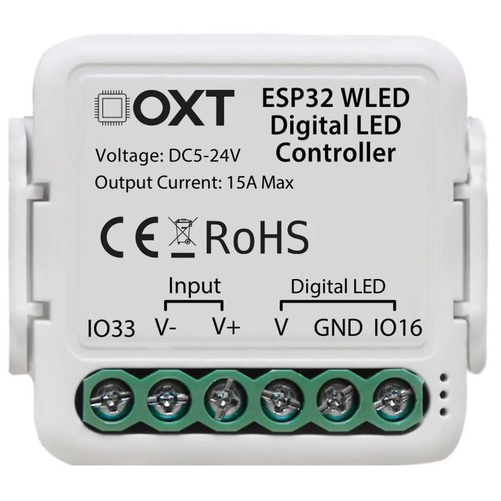 OXT Mini Module WLED Controller RGBIC/RGBWIC/MONOIC 15A 5–24V ESP32 Microphone WLED