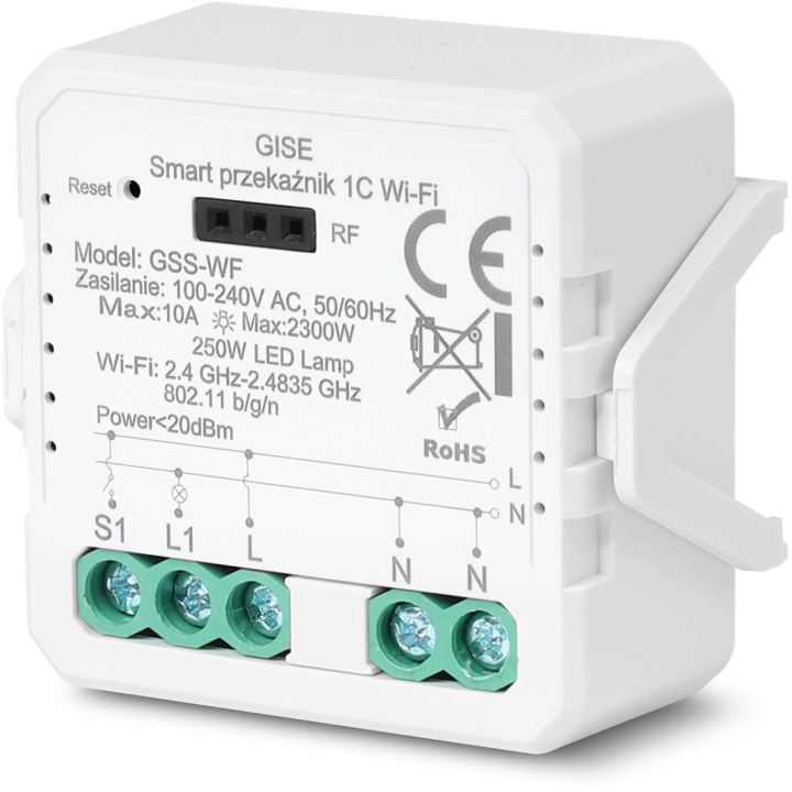 GISE Smart GSS-WF – одиночный релейный модуль Tuya Wi‑Fi