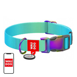 Нейлоновый ошейник с QR-кодом для градиентной собаки Waudog, синий, размер L