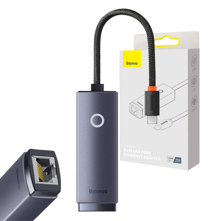 Network adapter Baseus Lite Series USB-C to RJ45 (grey)