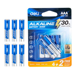 Щелочные батарейки Deli AAA LR03 4+2шт