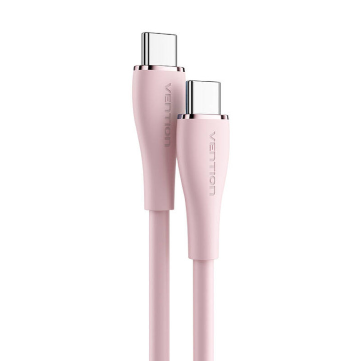 Кабель USB-C 2.0 на USB-C Vention TAWPF 1 м, PD 100 Вт, розовый силикон