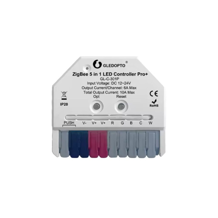 Gledopto GL-C-301P ZigBee Pro+ (Zigbee 3.0 + RF 2,4 ГГц) Ультра Мини контроллер светодиодной ленты RGBCCT 5-в-1