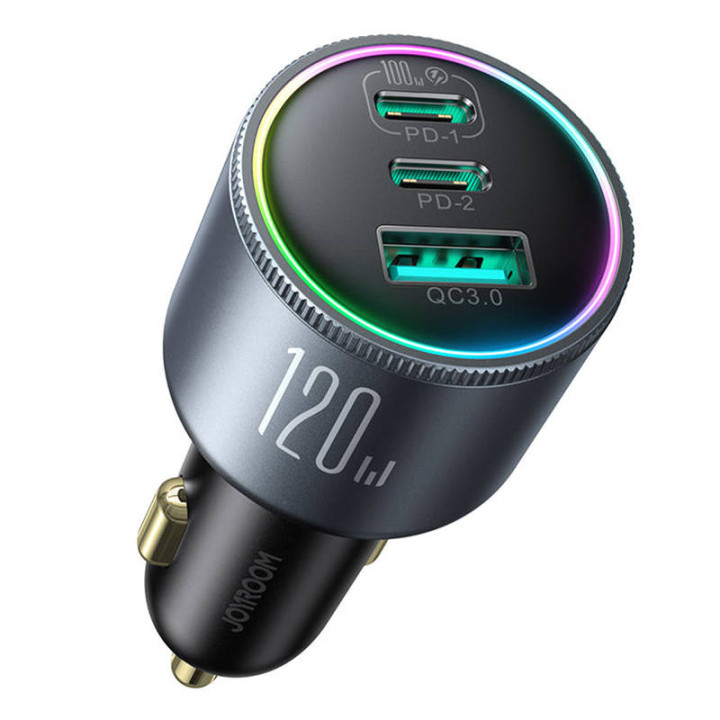Автомобильное зарядное устройство Joyroom JR-CCN07, 3-Port C to C, 120 Вт, (Серый)