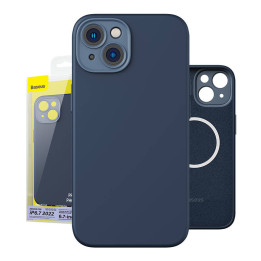 Комплект из магнитного чехла Baseus Liquid Silica и закаленного стекла для iPhone 14 Plus (синий)
