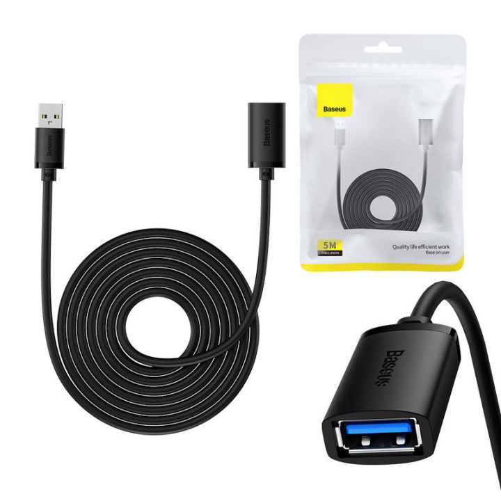 Удлинительный кабель USB 3.0 Baseus «папа-мама», серия AirJoy, 5 м (черный)