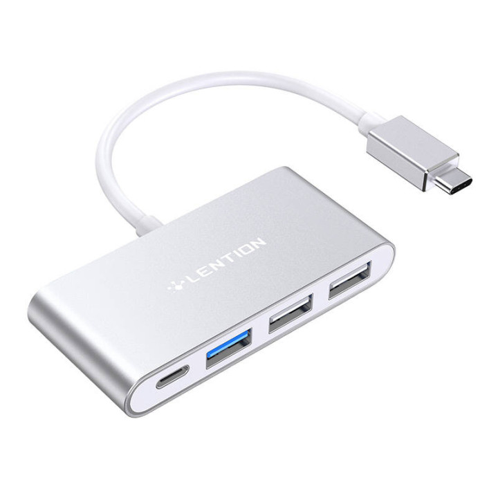Концентратор Lention 4 в 1 USB-C — USB 3.0 + 2x USB 2.0 + USB-C (серебристый)