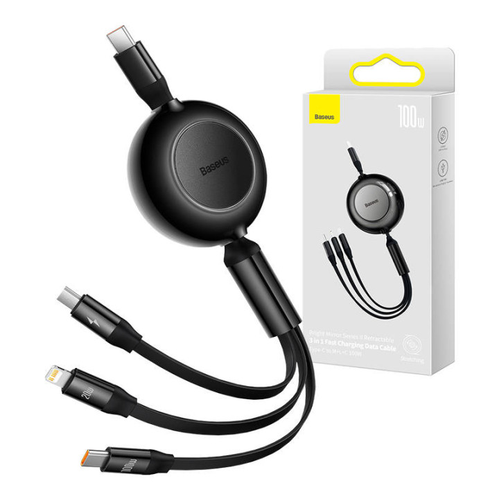 Baseus Bright Mirror 4, кабель USB-C 3-в-1 для micro USB/USB-C/Lightning 100 Вт/3,5 А 1,1 м (черный)