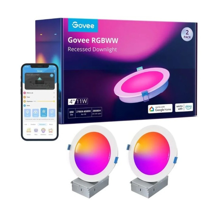 Govee B601B Smart LED Recessed Lights 2-Pack | Oprawa sufitowa LED | 4 cale, RGBWW, Wi-Fi, Bluetooth