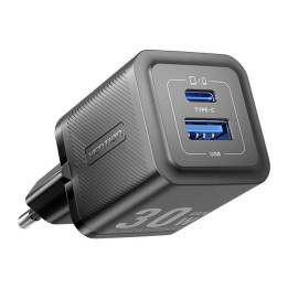 Сетевое зарядное устройство, Vention, FEQB0-EU, USB-C, USB-A, 30 Вт/30 Вт, GaN (черный)