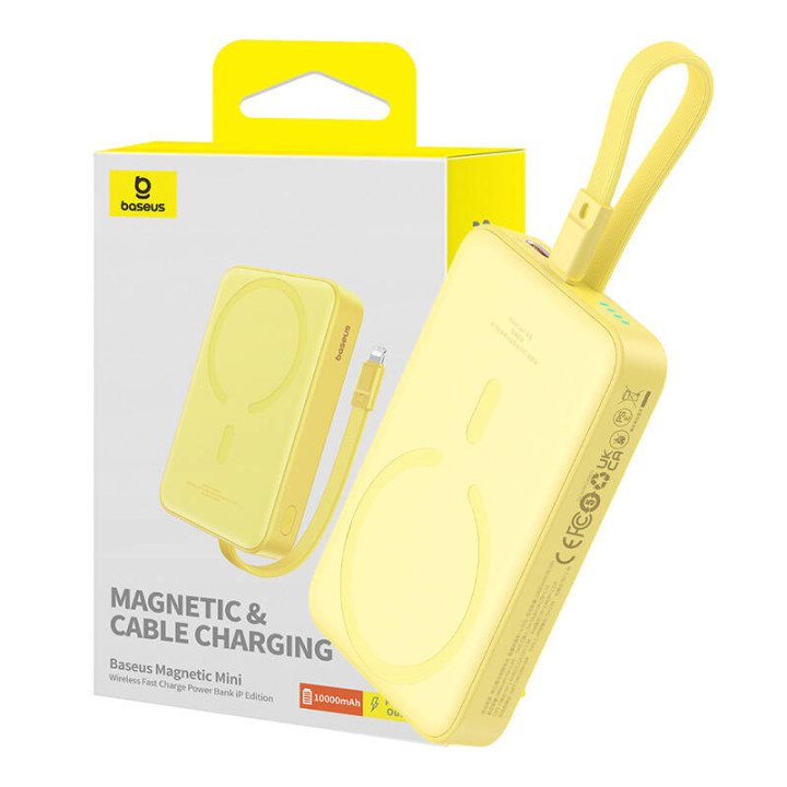 Powerbank Baseus Magnetic Mini 10000mAh, USB-C 20W MagSafe (amarillo)