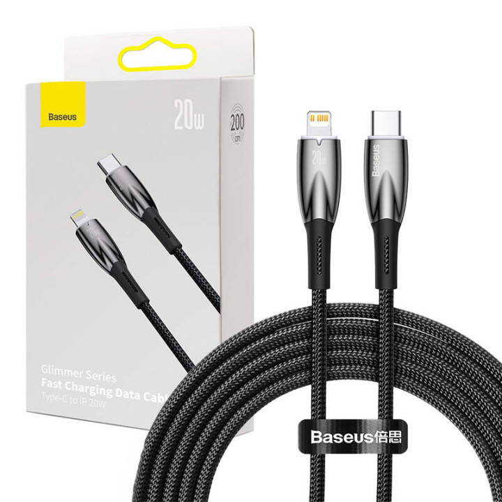 Cable USB-C para Lightning Baseus Glimmer Series, 20W, 2m (Negro)