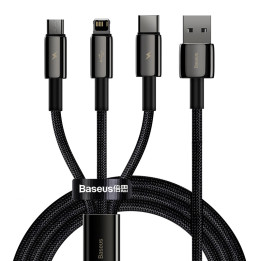 Cable USB 3 en 1 Baseus Tungsten Gold, USB a micro USB / USB-C / Lightning, 3,5 A, 1,5 m (negro)