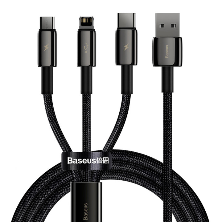USB-кабель 3в1 Baseus Tungsten Gold, USB to micro USB/USB-C/Lightning, 3,5А, 1,5м (черный)