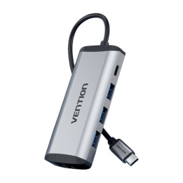 Estación de acoplamiento USB-C a USB-C, 3x USB3.0, PD 0,15 m Vention THAHB, gris