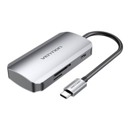 Estación de acoplamiento USB-C a 3x USB3.0, SD, TF, PD 0,15 m Vention TNHHB, gris