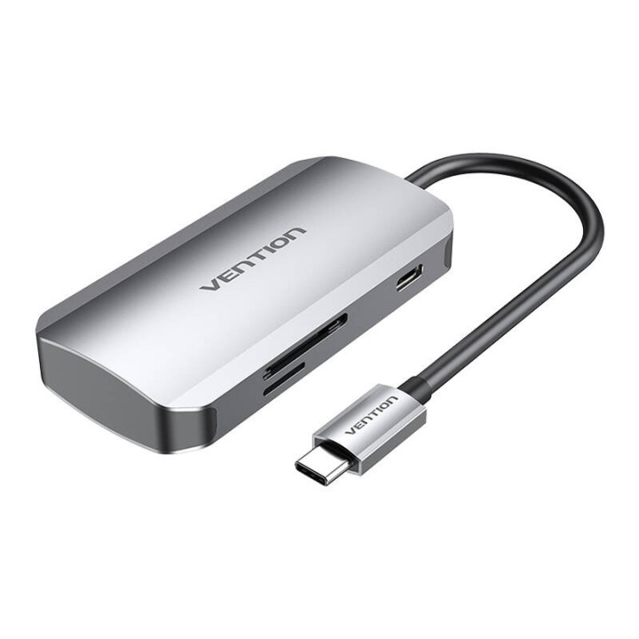 Док-станция USB-C — 3x USB3.0, SD, TF, PD 0,15 м Vention TNHHB, серый
