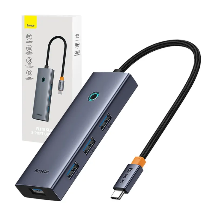 Концентратор 5w1 Baseus UltraJoy 5-портовый (1xHDMI4K@30Гц + 4xUSB 3.0), серый