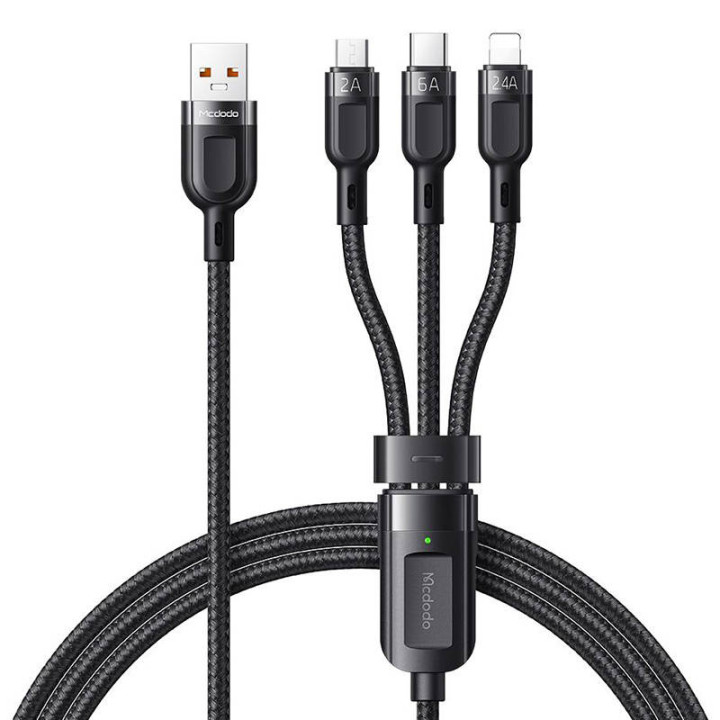 Cable USB 3 en 1 a USB-C / Lightning / Micro USB, Mcdodo CA-0930, 6A, 1,2 m (Negro)
