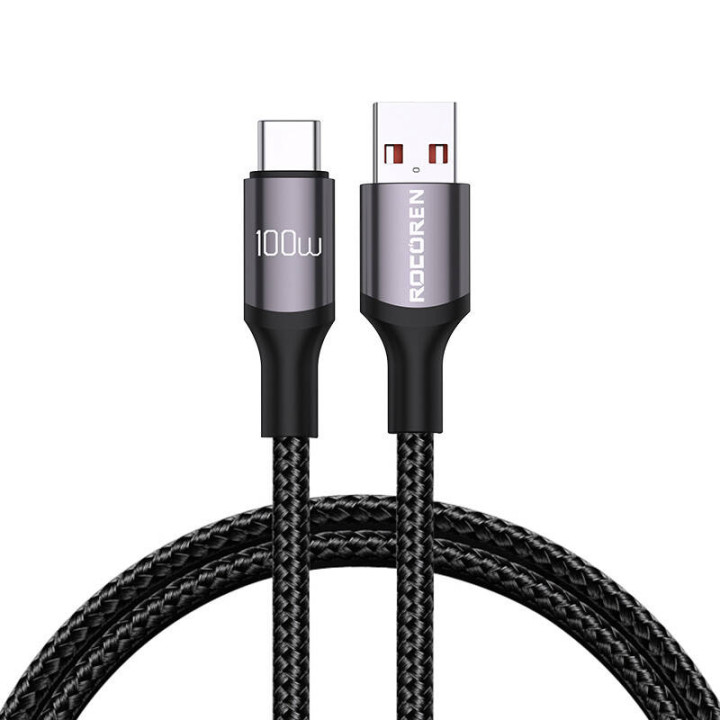 Кабель для быстрой зарядки Rocoren USB-A to USB-C Retro Series 2м 100Вт (серый)