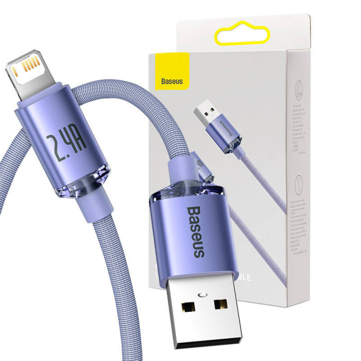 Cable Baseus Crystal Shine USB a Lightning, 2,4 A, 1,2 m (púrpura)