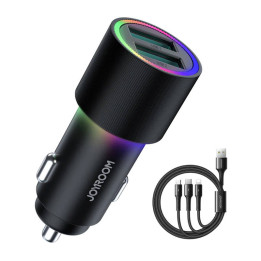 Cargador de Coche Joyroom JR-CL10, 2x USB, 4.8A + Cable 3 en 1 (negro)