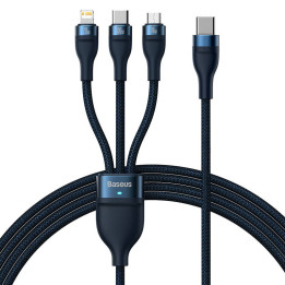 Cable USB 3 en 1 Baseus Flash Series 2, USB-C + micro USB + Lightning, 100W, 1,5m (azul)