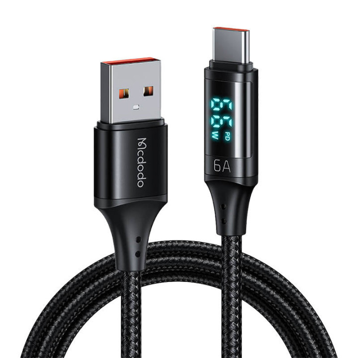 Cable USB a USB-C Mcdodo CA-1080 con pantalla, 66W, 6A, 1,2m (negro)