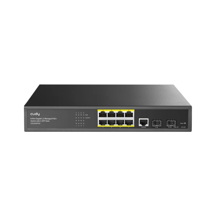 Cudy GS2008PS2 8-портовый управляемый коммутатор Layer 2 Gigabit PoE+ с 2 слотами SFP, 120 Вт