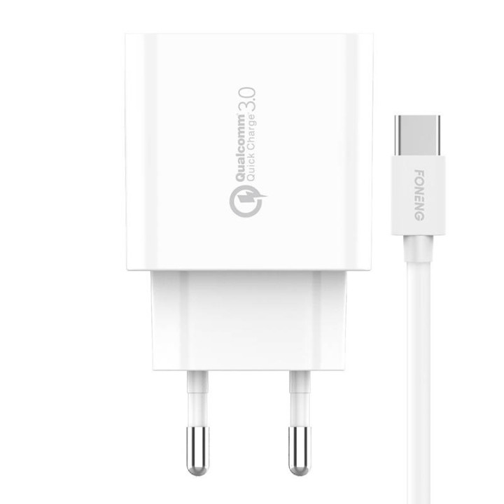 Cargador rápido Foneng 1x USB EU46 18W QC 3.0+ cable USB Tipo C