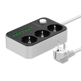 Удлинитель с 3 розетками переменного тока, 6x USB, LDNIO SE3631, 1,6 м (черный)
