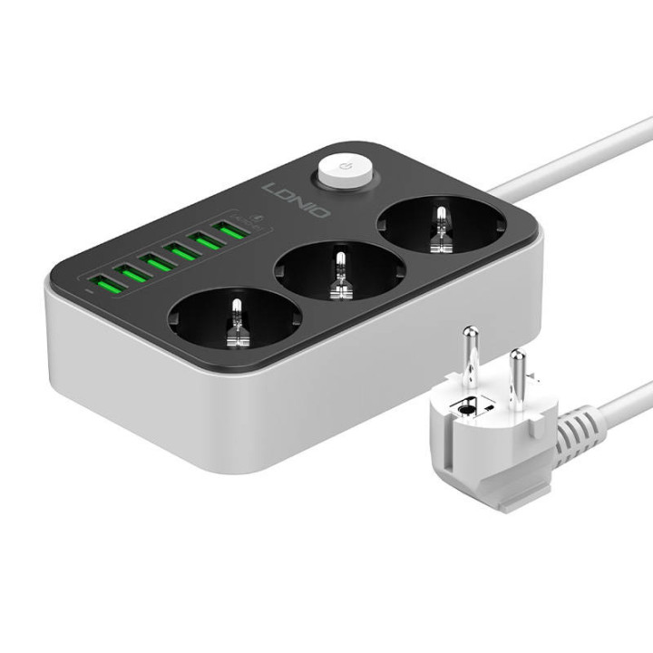 Regleta con 3 tomas de CA, 6x USB, LDNIO SE3631, 1,6 m (negro)