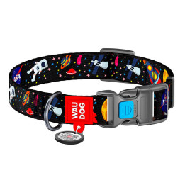 Нейлоновый ошейник для собак с QR-кодом Waudog NASA, размер S