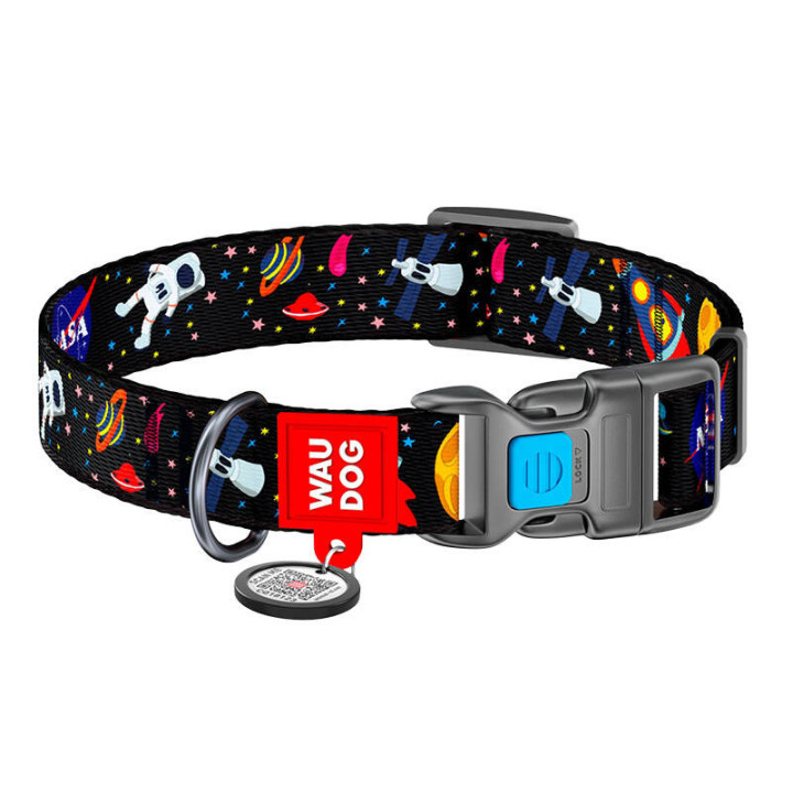 Нейлоновый ошейник для собак с QR-кодом Waudog NASA, размер S