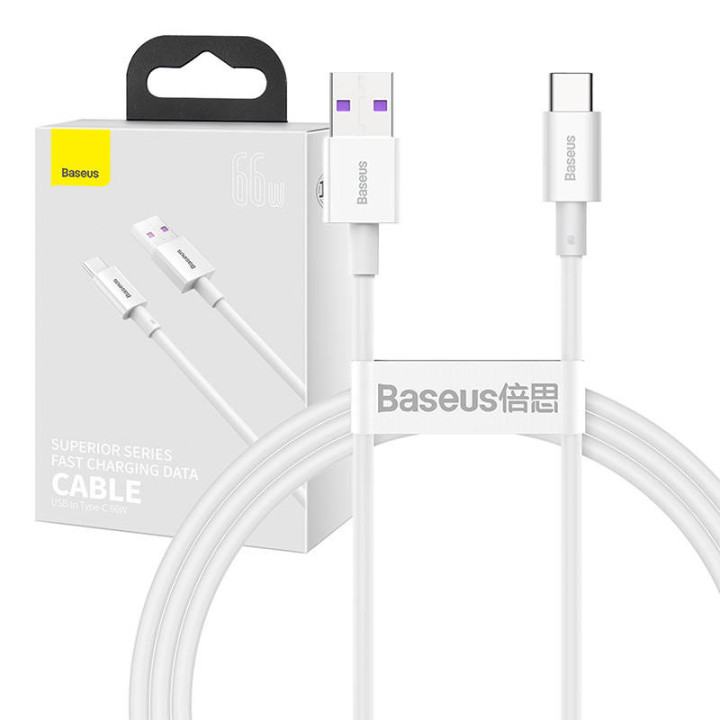 Cable Baseus Serie Superior USB a USB-C, 66W, 1m (blanco)