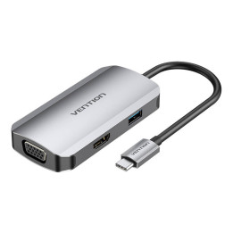 Estación de acoplamiento USB-C a HDMI, VGA, USB 3.0, PD 0,15 m Vention TOAHB, gris