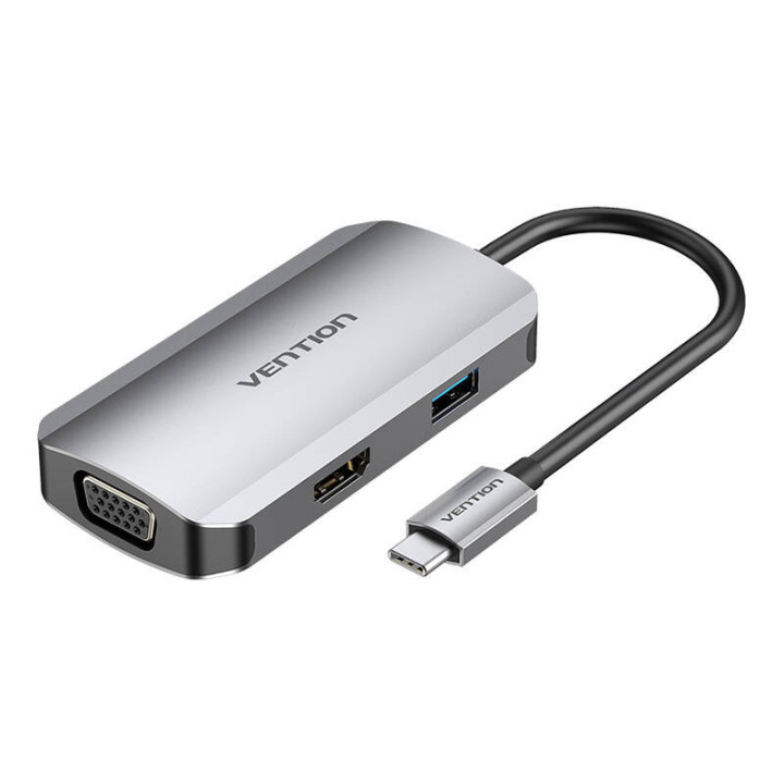 Estación de acoplamiento USB-C a HDMI, VGA, USB 3.0, PD 0,15 m Vention TOAHB, gris
