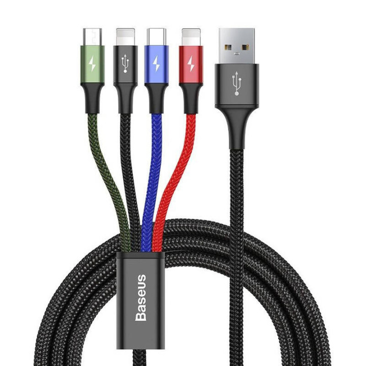 Кабель Baseus Fast USB 4в1 USB-C/2x Lightning/Micro 3,5А 1,2м - черный