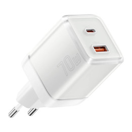 Cargador de pared Yueqi 70W GaN USB-C + USB-A (blanco)